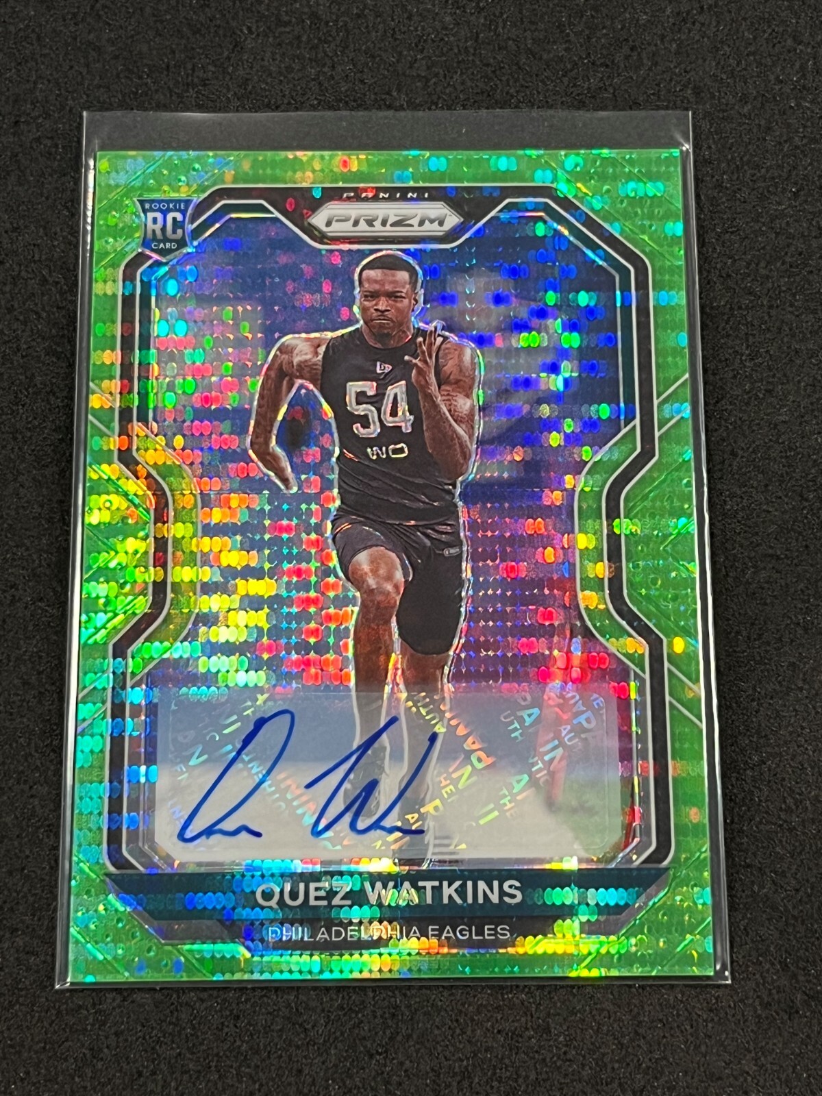 2020 Panini Prizm Football Quez Watkins Neon Green Pulsar Prizm Rookie Auto #344