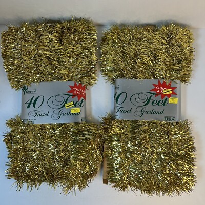Young Craft Gold Christmas Tinsel Garland Vintage 1995 USA 40  Each Lot Of 2