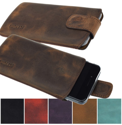 Exklusive Echt Leder Tasche Handytasche Silikon Case Handyhülle