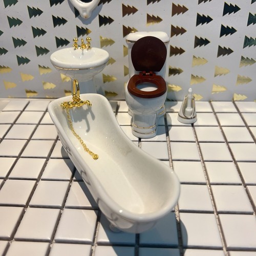 5PC 1/12 Dollhouse Simulation White Wash Basin Tub Toilet Model Miniature