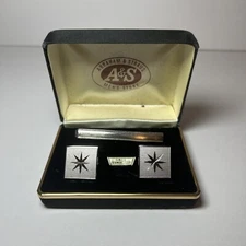 ABRAHAM & STRAUS Cufflinks & Tie Clip Swiss Diamond Cut Swank