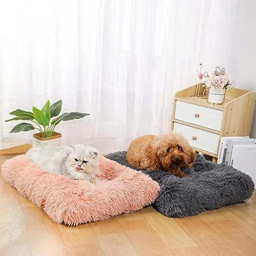 KNWER CLOTHING Fluffy Dog Cat Calming Bed Comfy Shag Warm Pet Nest Mattress Puppy Fur Pad S-XL