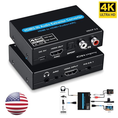 HDMI Stereo Audio Extractor Converter 4K 60Hz HDMI to HDMI + SPDIF+R/L+3.5MM US