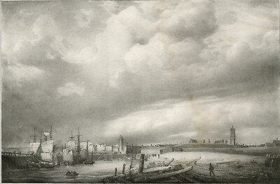 Antiker Druck-TOPOGRAPHIE-HAFEN-DUNKIRK-FRANKREICH-Gudin & Dupressoir-ca. 1830