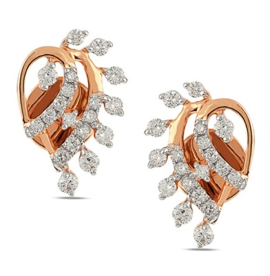 Natural Round Diamond 14k Solid Rose Gold Screw Back Stud Earring 