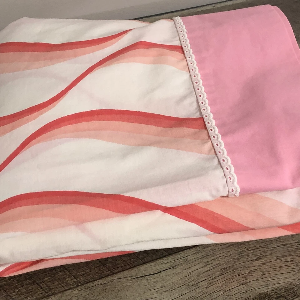 Винтажный ретро плоский лист розовый персик волнистые линии 94 X 80" - Изображение 3 из 4