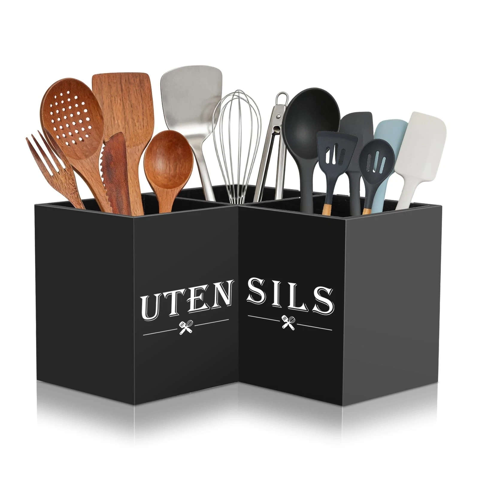 Large kitchen Utensil Holder, Wooden Utensil Organizer for Kitchen Countertop...