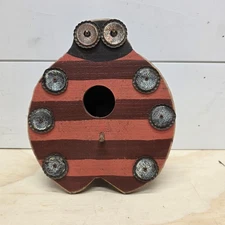 Vintage Rustic Wood Bird House Ladybug Hand Painted 7.5" x 9"