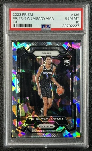 VICTOR WEMBANYAMA PSA 10 2023-24 PANINI PRIZM #136 ROOKIE ICE RC SPURS 2227