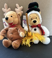 Disney Store Mini Bean Bags Snowman Pooh and Reindeer Pooh 8" Plush