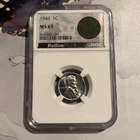 1943 Steel Lincoln Wheat Cent MS65 NGC WWII Bazooka Rocket Fragment Label