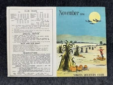 Vintage 1956 Officers Club YOKOTA JAPAN November Thanksgiving Menu Scarecrows