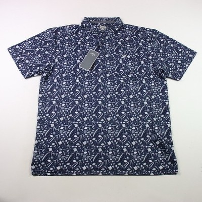 Callaway Mens Large Polo Shirt Opti Dri Bar Martini Print Drinks Fun Party Blue