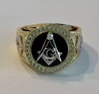 1Ct Round Cut Lab Created Diamond Custom Mason Masonic Ring 14K Two-Tone Gold FN
