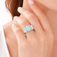 Ring For Her Aqua Chalcedony Natural Gemstone Ring 925 Sterling Silver Ring