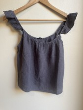 NWT Monrow XS Crinkle Gauze Tank Top Ruffle Charcoal 121330