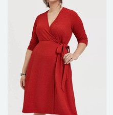 Torrid Textured Surplice Above Knee Wrap Dress Red Terracotta Size 3X