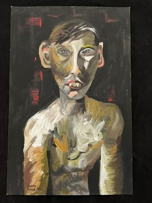 LUCIAN FREUD drawing and painting on old paper signed stamped vintage