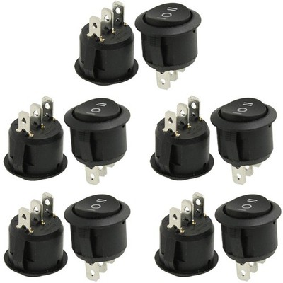 URBEST  Rocker Switch 10Pcs ON/Off/ON SPDT Snap in Round Button 6A/250V Black 