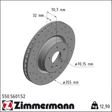 Zimmermann 550.5601.52 Bremsscheibe für TESLA MODEL S 5YJS 5YJX