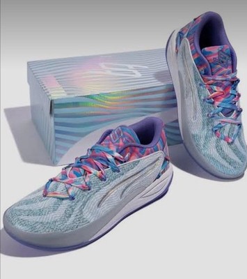 PUMA Men's Low Top Lace Up Athletic Sneakers Light Blue Purple Pink Gray