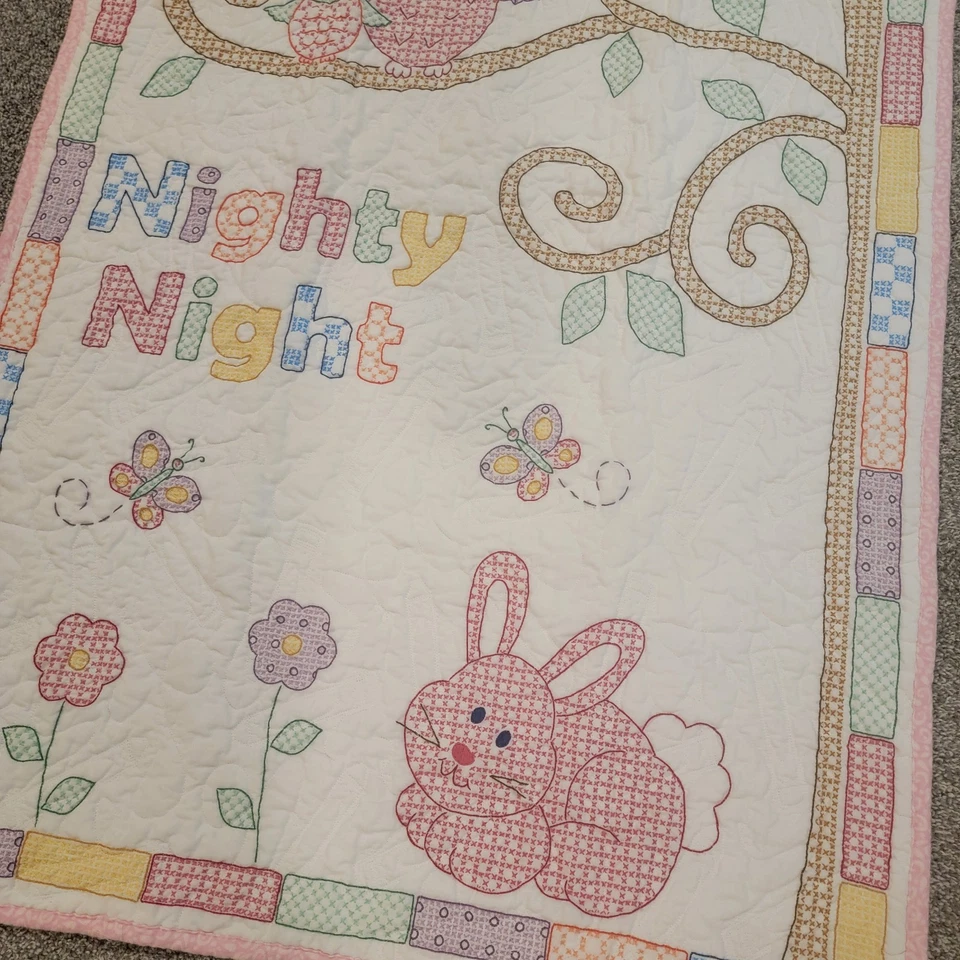 Manta de baby shower hecha a mano de dos caras niña 51 x 32 rosa conejito safari cuna Foto 2 de 4