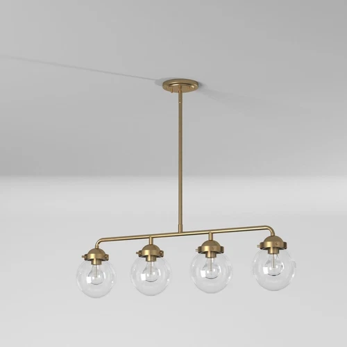 Brushed Gold Four Light Island Fixture with Clear Glass Shades - Picture 4 of 8