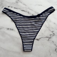 PINK Victoria's Secret Thong Panty White Blue Stripe High Leg S M XL 2XL