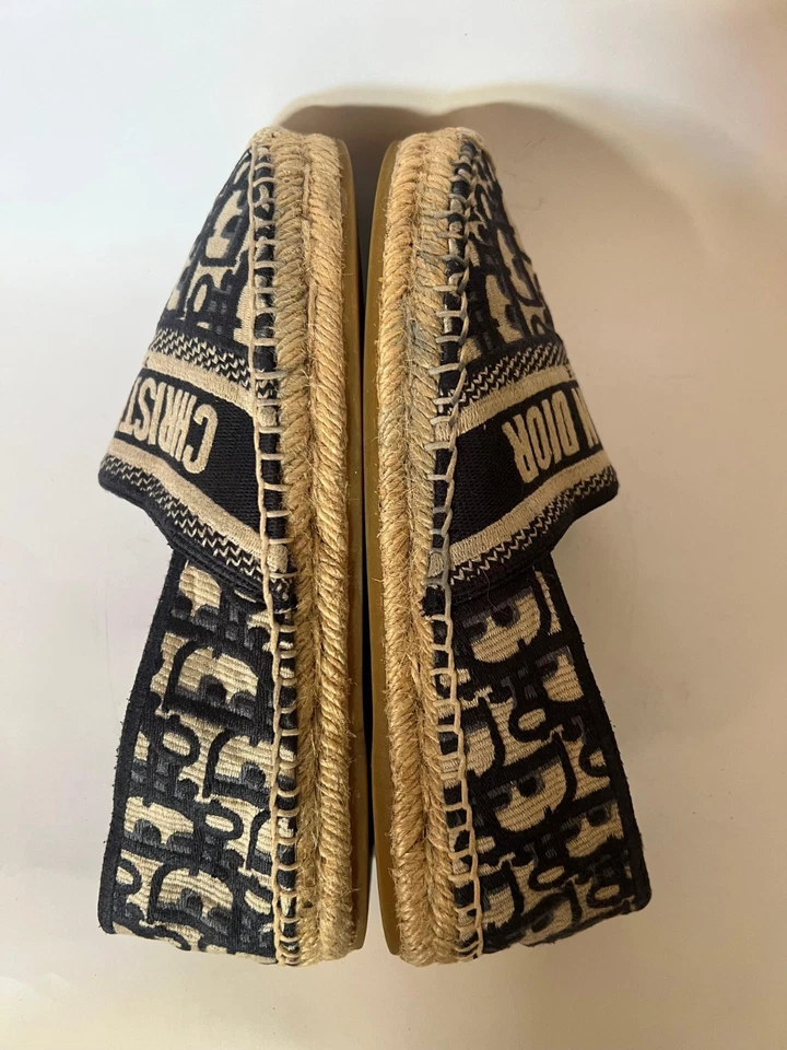 Christian Dior Paris Espadrilles Blue Beige Canvas Monogram Slip-On Shoes EU 36 - Image 4 of 4