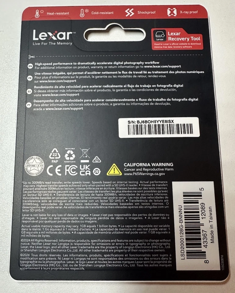 NEW Lexar Professional 2000x SDHC/SDXC UHS-II Card Gold Series 128GB, UHS-II, U3 - Image 2 of 2