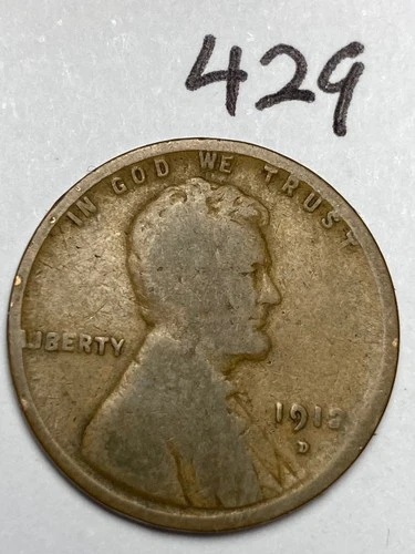 1912-D LINCOLN WHEAT CENT, low mintage date, "GOOD" condition #429