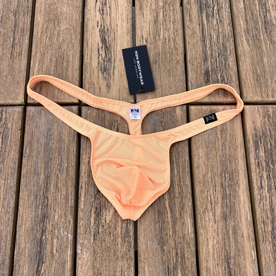N2N Bodywear Men coral orange Olympia X silky mesh swim Thong swimwear size XL