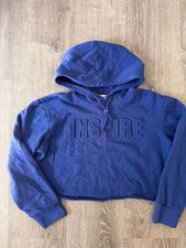Say What Blue "Inspire" Embossed Cropped Hoodie