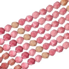 Faceted Polygon Stone, 8 8 mm Natural Faceted Diamond Round Stone, Pink Red