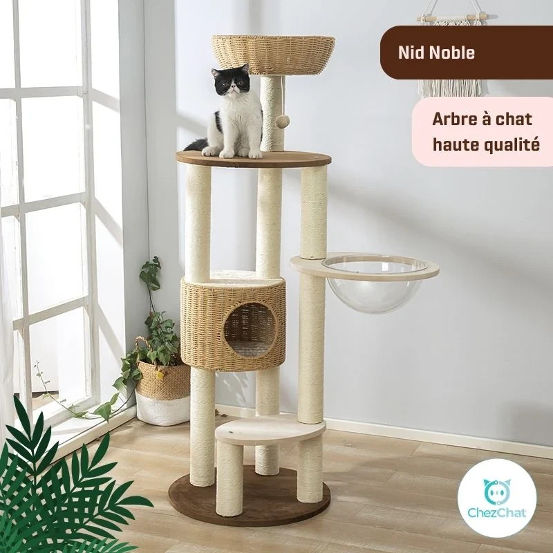 Arbre à chat robuste 155 cm en bois et sisal de haute qualité