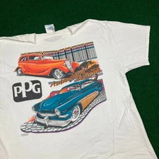 Vintage PPG Racing Shirt Mens L White Automotive Refinish Hanes Tag Hot Rod 90s