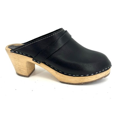 Lotta From Stockholm Women's Black Leather Wooden Slip on Mule Clogs EU38 