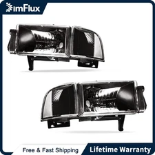 DimFlux Black Headlights Assembly for 94-01 Dodge Ram 1500 2500 3500 No Sport