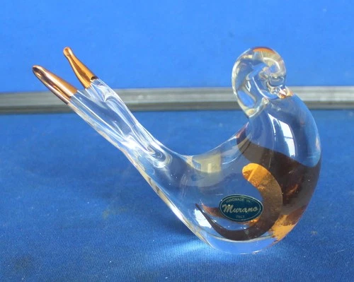 Vintage MURANO SACCA SERENELLA 24K Gold Flake Bird/Uccello Figurine BELL GLASS