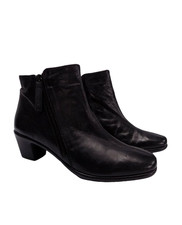 Black Leather Boots Aerosoles UK 8 Square Toe Womens Low Heel Ankle Zip Smart