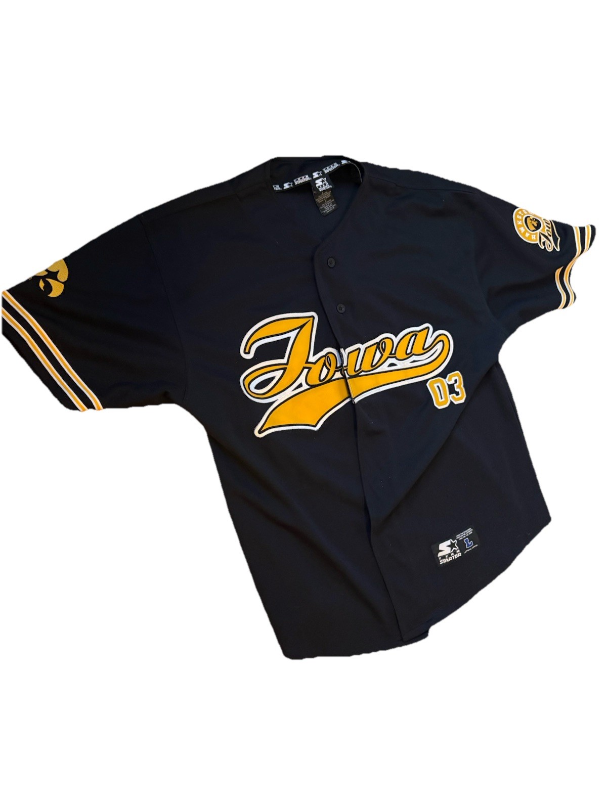 Starter Vintage Iowa Hawkeyes Baseball Jersey Black Yellow White L NCAA
