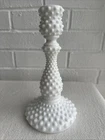 Fenton Vintage Hobnail  Milk Glass Tall Candle Holder 9"