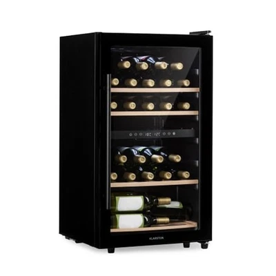 KLARSTEIN Cantinetta frigo vino bevande 2 zone 80 L porta vetro 34 bottiglie nero LED