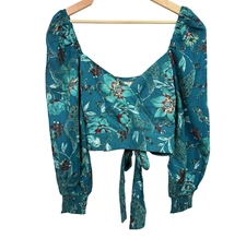 BOG Band of the Free SYBILLE Teal Floral Crossover Crop Top Size Large NWT