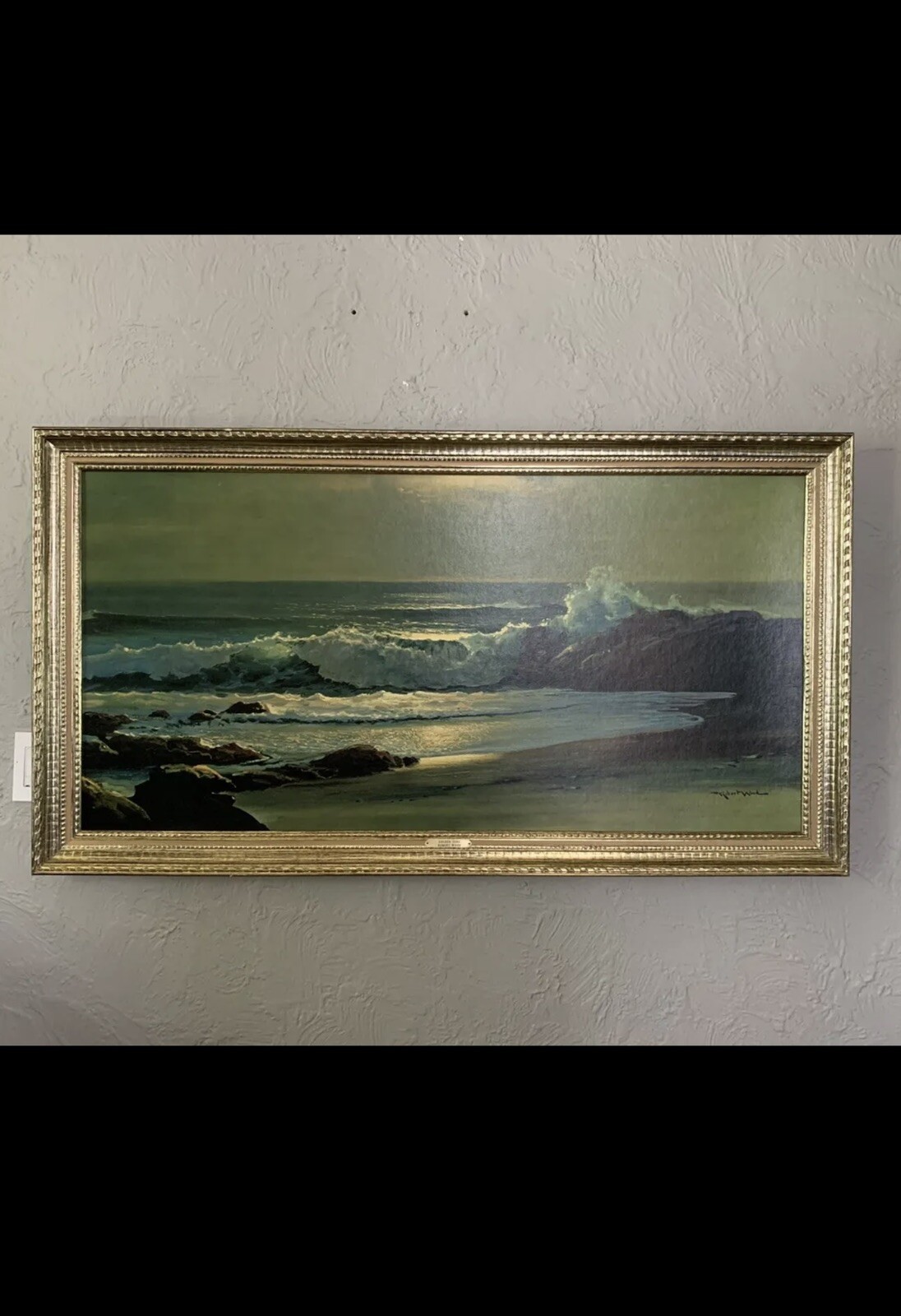 ROBERT WOOD “Golden Surf” Large Vintage Oil Painting Print In Gorgeous