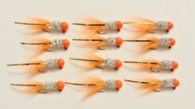 10-Pack 1/16 Oz Crappie Minnow Jig Heads With Eyes - #2 Red Chrome Sickle Hooks