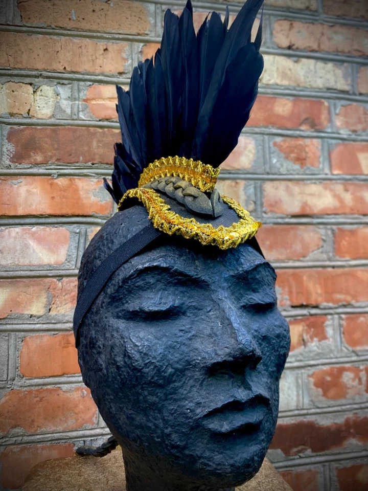 Tocado Mohawk Plumas Negras Mohawk Burning Man Mohawk Tocado Rave Mohawk Foto 3 de 4