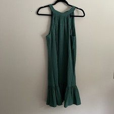 Calvin Klein Women Sz 6 Green Sleeveless Back Tie Neck Cottagecore Swing Dress
