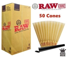 Authentic RAW Classic King Size Pre-Rolled Cones 50 Pack & Tube