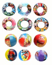 Kids Inflatable Swimming Swim Ring & Beach Ball Toy Set - Boys, Girls Aid Float